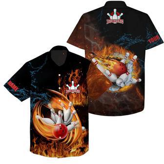 Customize Hawaiian Bowling Shirts Flame Bowling Ball And Pins Team Shirt, Bowling Gifts | Newhawaiianshirts CA