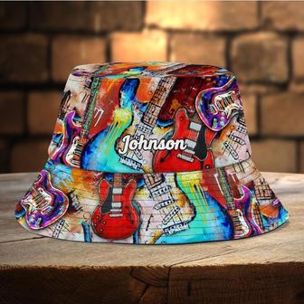 Customized Colorful Guitar Bucket Hat for Men, Boyfriend, Custom Name Guitar Players Hats | Newhawaiianshirts DE