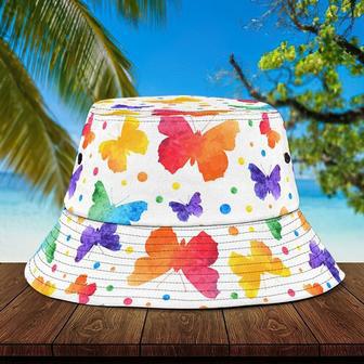 Customized Colorful Watercolor Butterfly Bucket Hat for Women, Girl, Summer Hats | Newhawaiianshirts UK