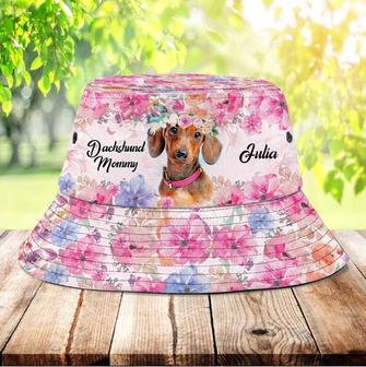 Customized Dachshund Dog Lovers Bucket Hat, Flowers Dachshund Hat for Dog Mom | Newhawaiianshirts CA