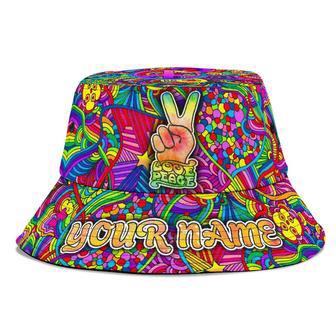 Customized Hippie Bucket Hat Love Peace Hat for Girl, Women, Hippie Lovers Bucket Hat | Newhawaiianshirts