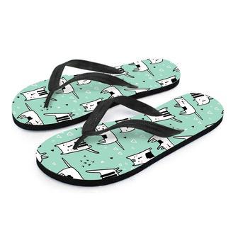 Cute Green Doodle Cat Print Men's Flip Flops | Newhawaiianshirts CA