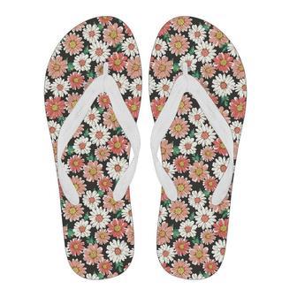 Cute White Pink Daisy Pattern Print Men & Women Flip Flops | Newhawaiianshirts AU