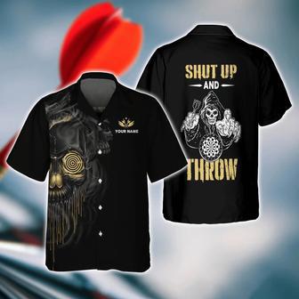 Darts Skull Shut Up and Throw Personalized Name Hawaiian Shirt For Darts Player | Newhawaiianshirts UK