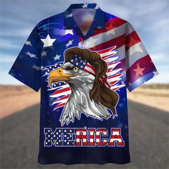 Dilypod Blue Merican Hawaiian Shirt With Eagle, Independence Day Hawaii Aloha Beach Shirt For Father | Newhawaiianshirts AU