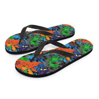 Dinosaur T-Rex Graffiti Print Men's Flip Flops | Newhawaiianshirts UK