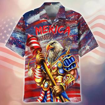 Eagle Merica Independence Day Full Printed Hawaiian Shirt For Boyfriend, Of July Hawaiian Beach Shirt | Newhawaiianshirts AU