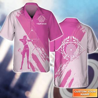 Female Archer Silhouette Pink Hawaiian Shirt, Gift For Archer Sport Lovers | Newhawaiianshirts DE