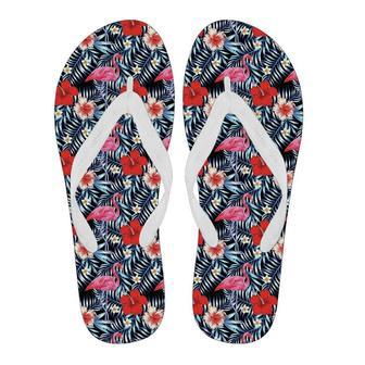 Flamingo Hawaiian Floral Tropical Flower Hibiscus Palm Leaves Pattern Print Men & Women Flip Flops | Newhawaiianshirts DE