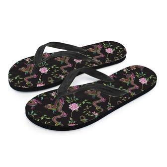 Floral Janpanese Dragon Print Men's Flip Flops | Newhawaiianshirts DE