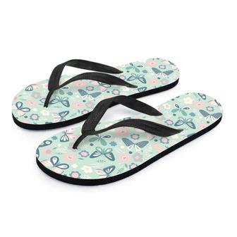 Floral Mint Butterfly Print Men's Flip Flops | Newhawaiianshirts DE