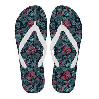 Floral Rose Sugar Skull Skeleton Girly Pattern Print Men & Women Flip Flops | Newhawaiianshirts UK