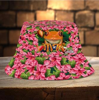 Flowers Floral Frog Bucket Hat for Women, Girl, Custom Name Frog Lovers Hats for Summer | Newhawaiianshirts