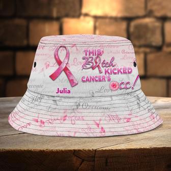 Funny Breast Cancer Awareness Bucket Hat for Women, Girl, This bitch kicked Cancer Hat | Newhawaiianshirts CA