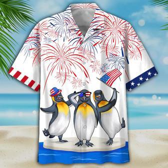 Funny Hawaiian Shirt Of July, Penguins Hawaiian Shirt Independence Day, Penguin Lover Gifts | Newhawaiianshirts AU