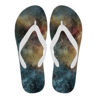 Galaxy Space Blue Stardust Print Men & Women Flip Flops | Newhawaiianshirts DE