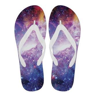 Galaxy Space Purple Stardust Print Men & Women Flip Flops | Newhawaiianshirts DE