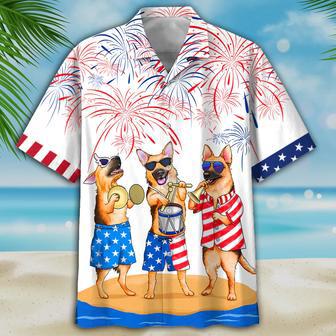 German Shepherd Hawaiian Shirt, Funny Cool Dog Hawaii Shirt For American Independence Day, Cute Hawaii Shirt For Dog Lovers | Newhawaiianshirts AU