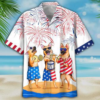 German Shepherd Hawaiian Shirt, Independence'S Day Dog Hawaiian Beach Shirt, Happy American Dog Hawaii Shirt | Newhawaiianshirts AU