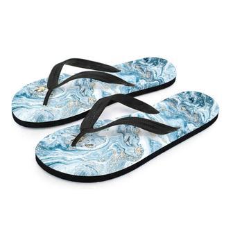 Golden Powder Blue Marble Men's Flip Flops | Newhawaiianshirts