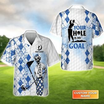 Golf Skull Blue Pattern Your Hole Is My Goal Personalized Name Hawaiian Shirt Gift For Golfer | Newhawaiianshirts AU