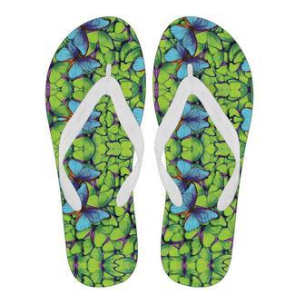 Green Blue Butterfly Pattern Print Men Flip Flops | Newhawaiianshirts AU