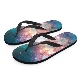 Green Cosmic Space Galaxy Men's Flip Flops | Newhawaiianshirts CA