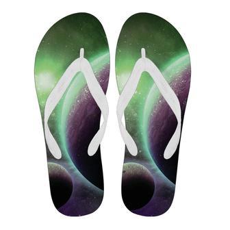 Green Galaxy Space Moon Earth Print Men & Women Flip Flops | Newhawaiianshirts