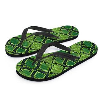 Green Snakeskin Print Men's Flip Flops | Newhawaiianshirts CA