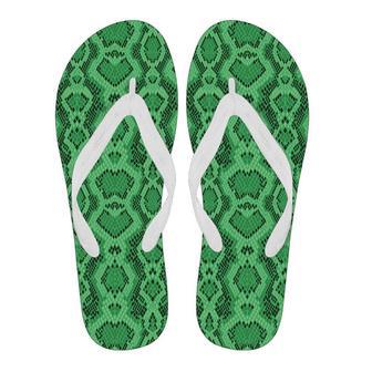 Green Snakeskin Python Skin Pattern Print Men & Women Flip Flops | Newhawaiianshirts