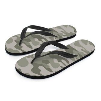 Grey And Green Camouflage Print Men's Flip Flops | Newhawaiianshirts UK