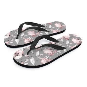 Grey Vintage Floral Print Men's Flip Flops | Newhawaiianshirts UK