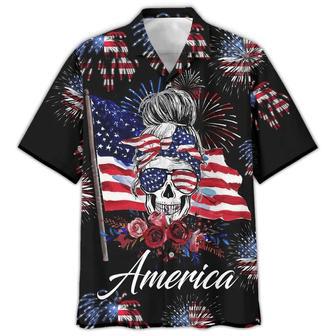 Happy Independence Day United States All Over Printed Shirts, Mom Skull Flag USA Hawaiian Shirt | Newhawaiianshirts CA