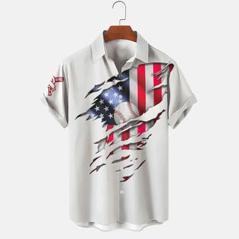 Hawaiian Baseball Hitter Flag American Flag Independence Day Men's Shirts | Newhawaiianshirts AU