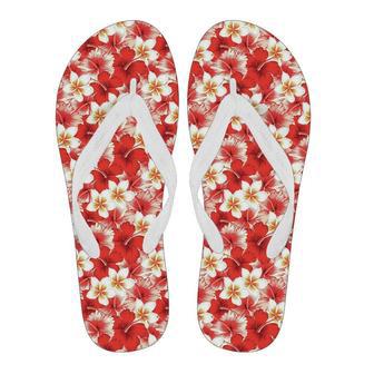 Hawaiian Floral Tropical Flower Red Hibiscus Pattern Print Men & Women Flip Flops | Newhawaiianshirts DE