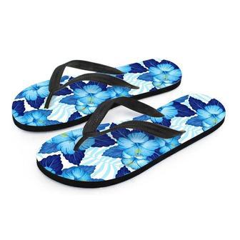 Hibiscus Blue Hawaiian Print Men's Flip Flops | Newhawaiianshirts