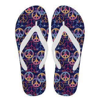 Hippie Music Van Peace Sign Pattern Print Men & Women Flip Flops | Newhawaiianshirts DE