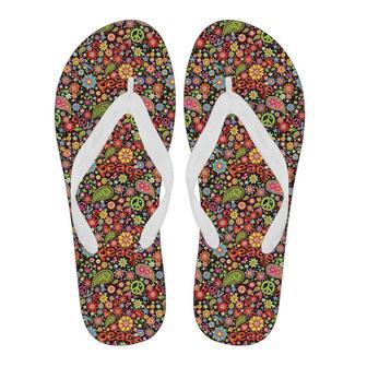 Hippie Paisley Floral Peace Sign Pattern Print Men & Women Flip Flops | Newhawaiianshirts UK