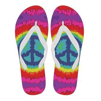 Hippie Tie Dye Peace Sign Pattern Print Men & Women Flip Flops | Newhawaiianshirts UK