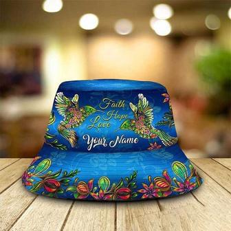 Hummingbird Faith Hope Love Bucket Hat Flowers Background Hummingbird Hat for Women | Newhawaiianshirts CA