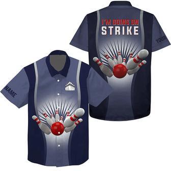 I'M Going On Strike Bowling Custom Hawaiian Shirt, Personalized Button Up Bowling Shirts Blue | Newhawaiianshirts