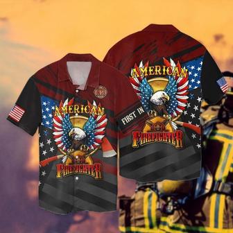 Independence Day American Firefighter Eagle Hawaiian shirt, Pride Firefighter Hawaii Shirt | Newhawaiianshirts AU