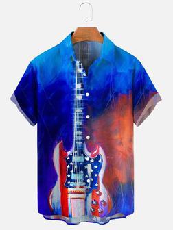 Independence Day American Flag Guitar Men's Shirts | Newhawaiianshirts AU