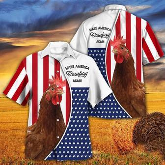 Independence Day Chicken Rooster Make America Cowboy Again With American Flag Pattern Hawaii Hawaiian Shirt | Newhawaiianshirts AU