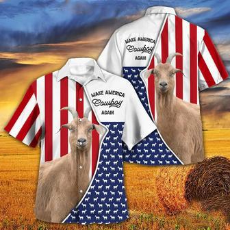 Independence Day Goat Make America Cowboy Again With American Flag Pattern Hawaii Hawaiian Shirt | Newhawaiianshirts