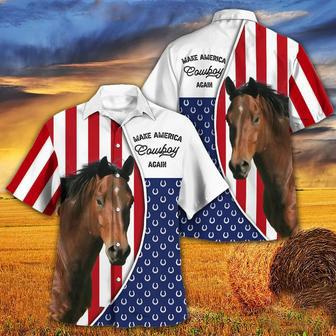 Independence Day Horse Make America Cowboy Again With American Flag Pattern Hawaii Hawaiian Shirt | Newhawaiianshirts AU