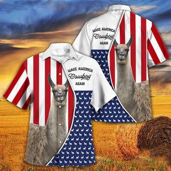 Independence Day Llama Make America Cowboy Again With American Flag Pattern Hawaii Hawaiian Shirt | Newhawaiianshirts AU