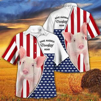 Independence Day Pig Make America Cowboy Again With American Flag Pattern Hawaii Hawaiian Shirt | Newhawaiianshirts AU