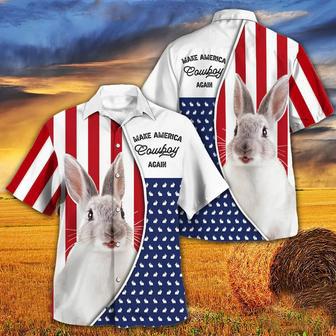 Independence Day Rabbit Make America Cowboy Again With American Flag Pattern Hawaii Hawaiian Shirt | Newhawaiianshirts AU