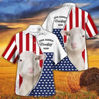 Independence Day Sheep Make America Cowboy Again With American Flag Pattern Hawaii Hawaiian Shirt | Newhawaiianshirts AU